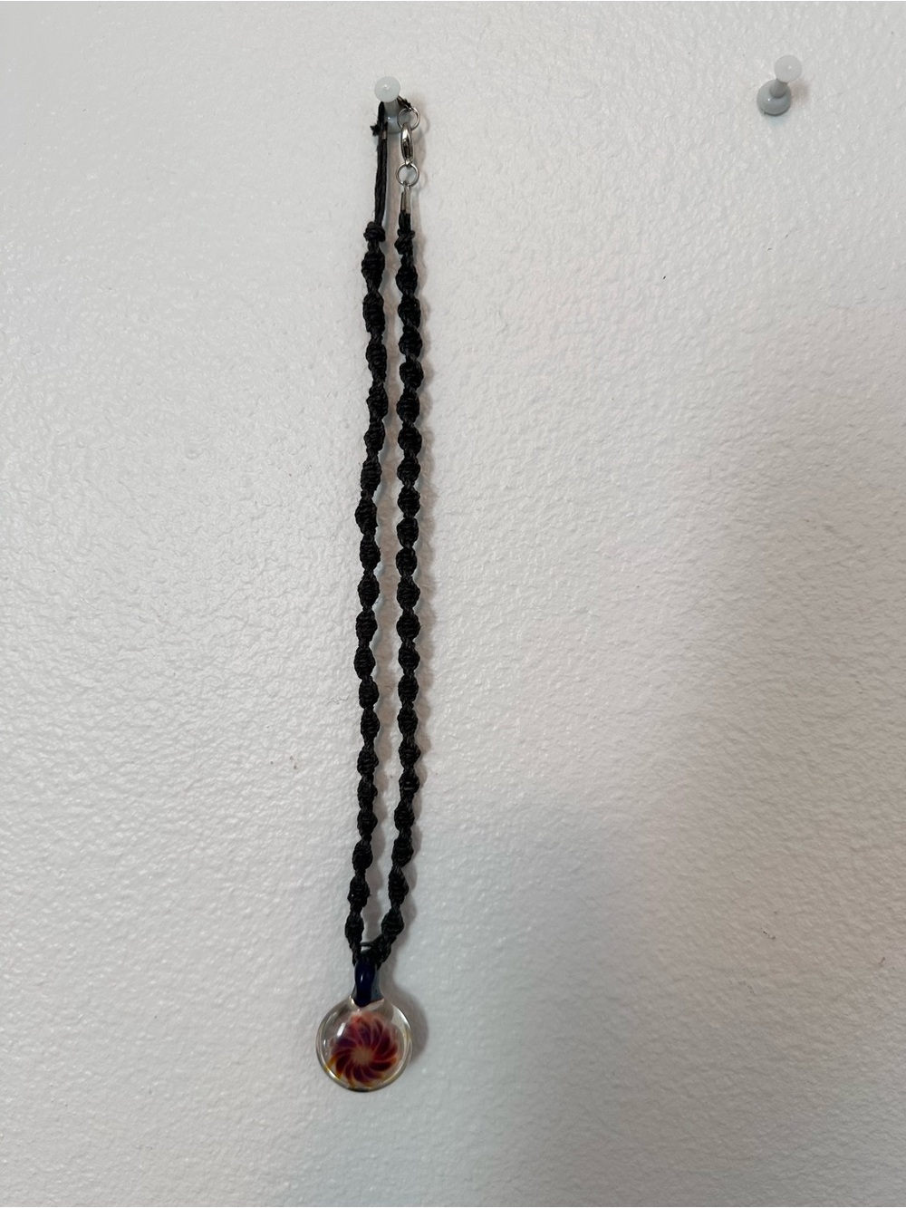Handmade Black Braided Cord Necklace with Glass Pendant